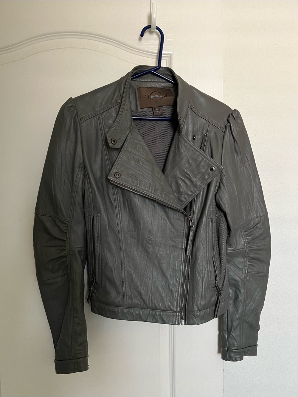 Womens Gray Leather Moto Jacket